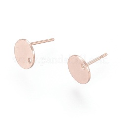 304ステンレススチールスタッドピアス金具  平板付  フラットラウンド  ローズゴールド  8x0.8mm  穴：1.2mm  ピン：0.8mm&nbsp;STAS-H436-21RG