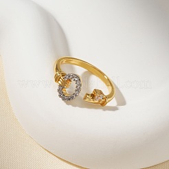 Элегантные геометрические латунные кольца-манжеты с микропаве из кубического циркония для женщин&nbsp;ED4518-1