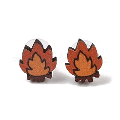 感謝祭のスタッドピアスセット  木と鋼の針付き  プラチナ  13.5x15mm&nbsp;EJEW-U016-01P-04