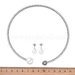 Orecchini rotondi in plastica con perle finte e set di collane girocollo con polsino a cuore in zirconia cubica e strass&nbsp;SJEW-U003-01P