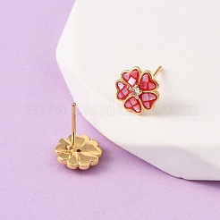 Серьги-гвоздики с цветком из латуни и эмали EJEW-I322-12G