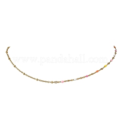 女性用304ステンレススチール製エナメル加工チェーン＆サテライトチェーンネックレス  ゴールドカラー  カラフル  15.63インチ（39.7cm）&nbsp;NJEW-JN06519-01