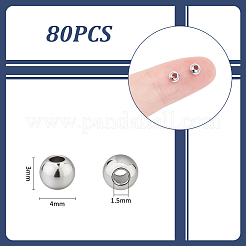 80 шт. круглые бусины из нержавеющей стали 304 с швом STAS-UN0063-62A-P