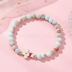 Женские браслеты из синтетической яшмы цвета аква-терра и бирюзы с эластичными бусинами&nbsp;BJEW-JB13106