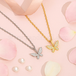 2 шт. 2 цвета латунь микро паве прозрачный кубический цирконий бабочка кулон железная цепь ожерелья для женщин&nbsp;NJEW-HY0001-20