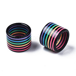 Кольцо на палец с широким полосатым узором из смолы для женщин RJEW-T022-009