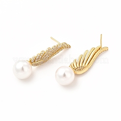 Серьги-гвоздики из латуни с микропаве из кубического циркония EJEW-H091-24G