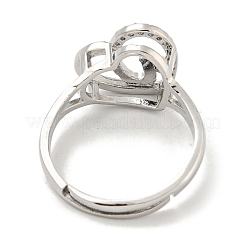 Сердце с буквой стойка покрытие латунь микро паве кубический цирконий регулируемые кольца для женщин RJEW-I105-06P-U