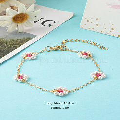 Perles de coquillage et perles acryliques bracelets à maillons de fleurs&nbsp;X1-BJEW-TA00003-04