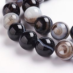 天然黒縞瑪瑙/バンデットアゲートビーズ連売り  目瑪瑙ビーズ  染め＆加熱  ラウンド  4mm  穴：0.8mm  約96個/連  15.5インチ（39.5cm）&nbsp;G-J359-01-4mm
