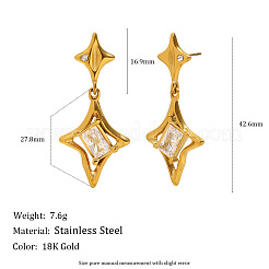 Серьги-гвоздики в форме звезды с прозрачным кубическим цирконием из нержавеющей стали 304&nbsp;FS-WG9493C-01