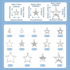 84pcs14スタイルチベットスタイル亜鉛合金ペンダント  スター  アンティークシルバー  11.5~35x9~32.8x1.5~4.5mm  穴：1.5~3mm  6個/スタイル&nbsp;FIND-TA0009-55