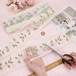 15 ярд полиэстеровой кружевной ленты с цветочной вышивкой OCOR-WH0078-223