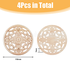 Applique plate et ronde en bois sculpté avec fleur&nbsp;WOOD-WH0131-15