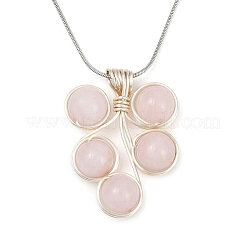 Ожерелья с подвесками из натурального розового кварца в виде листовой медной проволоки&nbsp;NJEW-JN05218-05