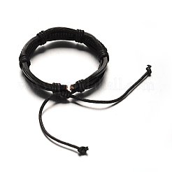 調整可能レザーコードブレスレット  ブラック  56mm  13x9mm&nbsp;X-BJEW-M169-12A