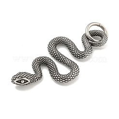 316サージカルステンレスペンダント  丸カン付き  スネークチャーム  アンティークシルバー  44x18.5x3mm  穴：7mm&nbsp;STAS-E212-115AS-C