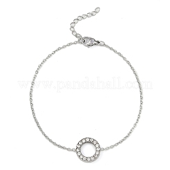 Кольцо из нержавеющей стали 304 с подвеской из кристаллов и страз&nbsp;SJEW-C004-09P-01