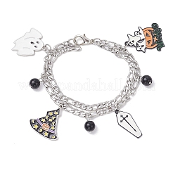 Тема хэллоуина 304 нержавеющая сталь figaro цепи многорядные браслеты BJEW-JB12094-02