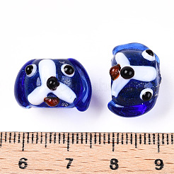 手作りゴールドパウダー入りランプワークビーズ  犬  ブルー  11~12x15~17.5x14~15.5mm  穴：1.6~1.8mm&nbsp;LAMP-L079-03E