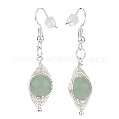 Круглые плетеные серьги с подвесками из натурального камня EJEW-JE04844