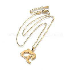 Ожерелья из нержавеющей стали 304 с подвеской в виде пингвина и рыбы NJEW-Q032-01B-G
