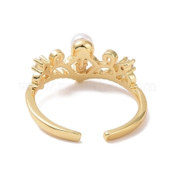 Кольцо-манжета с короной из прозрачного кубического циркония и акриловым жемчугом RJEW-P032-14G