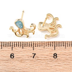 Серьги-гвоздики с осьминогом из латуни и эмали&nbsp;EJEW-I322-01G