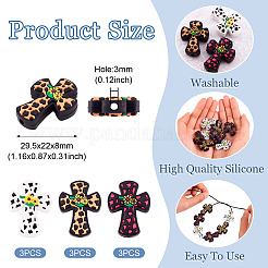 9шт 3 цвета крест с цветком силиконовые фокусные бусины&nbsp;SIL-TA0001-96