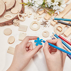 染色していない木製のダングルイヤリングのDIYキット  48個の葉と花と幾何学の木製ペンダント  真鍮のピアスフックと丸カン  ミックスカラー  30x29x5.5mm  穴：1.5mm  208個/袋&nbsp;DIY-NB0005-88