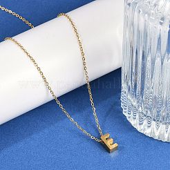 イオンプレーティング(IP) 304 ステンレススチールペンダントネックレス  18KGP本金メッキ  文字L  文字e  15.94インチ(40.5cm)～16.14インチ(41cm)+54mmエクステンダー  文字：10x5x4mm。&nbsp;NJEW-R050-01G-05