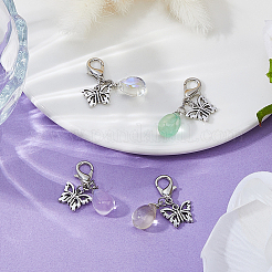 32 шт. 4-х цветная стеклянная каплевидная подвеска и бабочка в тибетском стиле из сплава&nbsp;HJEW-FH00184