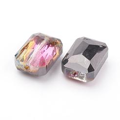 電気メッキガラスビーズ  半分メッキ  多面カット  長方形  パープル  12x9x7mm  穴：1mm&nbsp;EGLA-D023-1