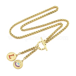 Collar con colgante de letra y ojo de acero inoxidable 304 con baño de iones (IP) y esmalte rojo.&nbsp;STAS-Z102-01G-L