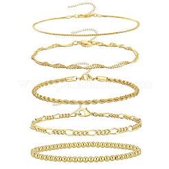 5 шт. Набор из 5 латунных цепочных браслетов и эластичных браслетов для женщин&nbsp;BJEW-D357-03G