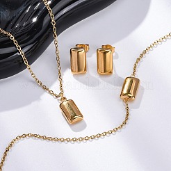 304ステンレスセット  ネックレス  ブレスレット  スタッドのピアス  長方形  ゴールドカラー  19.76インチ（50.2cm）&nbsp;SJEW-C004-18G