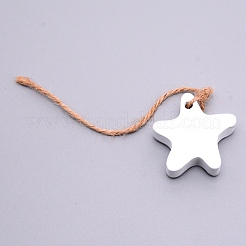 地中海スタイルの天然木のペンダントデコレーション  麻ロープ付き  スター  ホワイト  18cm&nbsp;HJEW-WH0014-13B