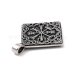 304ステンレススチール製ビッグペンダント  vegvisir を含む菱形  アンティークシルバー  51x43x4mm  穴：4.5x7mm&nbsp;STAS-J039-16AS