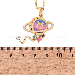 304 Edelstahl Hot Pearl Emaille Konstellation Planet Anhänger Halsketten&nbsp;NJEW-D310-01C-G
