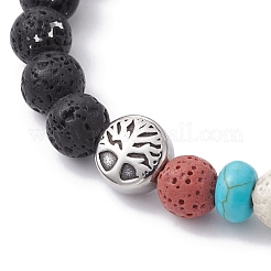 Braccialetti elasticizzati con perline sintetiche di pietra lavica e turchese sintetico&nbsp;BJEW-JB09985-02