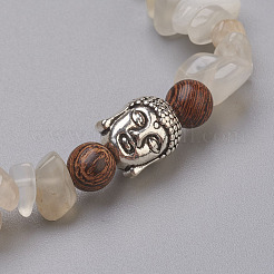 Bracciali elasticizzati in pietra di luna bianca naturale e perline di legno&nbsp;BJEW-JB03859-02