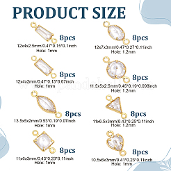 64 pièces 8 styles en laiton pavé clair connecteur de zircone cubique breloques&nbsp;KK-ME0004-10