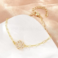 Bracelets en laiton pavés de zirconiums cubiques en forme de fleur pour femmes&nbsp;KK-CBA68DA-07B-G
