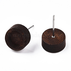 Boucles d'oreilles rondes plates en bois teinté avec tige en acier inoxydable 304 pour femmes&nbsp;EJEW-TAC0021-11