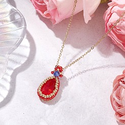 3色のガラスティアドロップペンダントネックレス3個  女性用304ステンレススチールアズキチェーンネックレス  ゴールドカラー  ミックスカラー  17.72インチ（45cm）  1pc /カラー&nbsp;NJEW-MZ00066