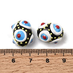 ガラスエナメルビーズ  手描きのビーズ  オーバル  ブラック  15~16.5x12~13mm  穴：1.5mm&nbsp;GLAA-C038-01H