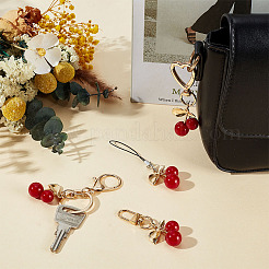 4 шт. 4 стиля брелоков из цинкового сплава и смолы в форме вишни&nbsp;AJEW-ME0002-10