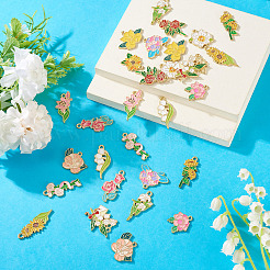 30個15スタイルアロイエナメルペンダント  花  ミックスカラー  19.5~34.5x12~28x1.5mm  穴：1.8~2mm  2個/スタイル&nbsp;ENAM-TA0003-41