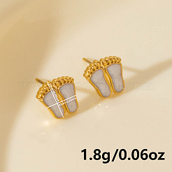 304ステンレススチールの誇張されたフットプリントスタッドピアス  ゴールドカラー  10x3.9mm&nbsp;BU6703-2