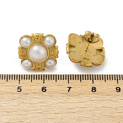 Серьги-гвоздики из пластика и жемчуга из нержавеющей стали 304&nbsp;EJEW-U070-03A-G